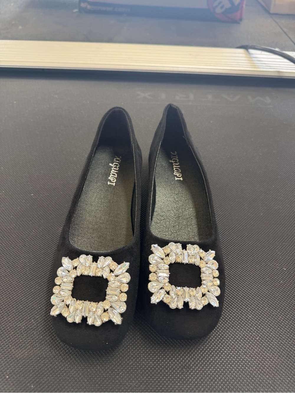 Black Crystal-Buckled Womens Flats